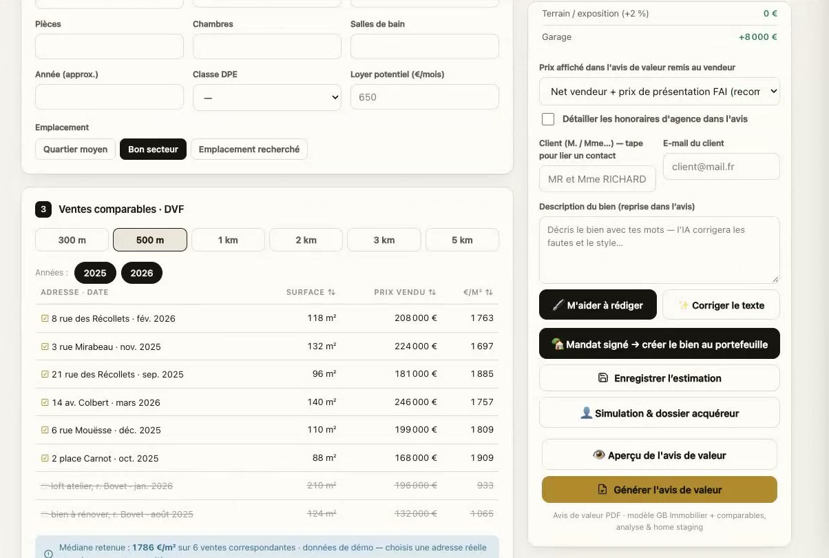 Estimation immobilière avec ventes comparables
