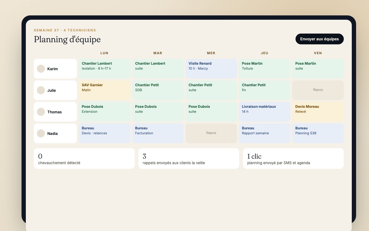 Maquette : planning d'équipe